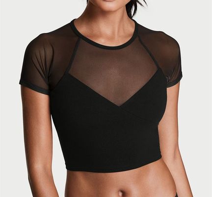 2018 wholesale women workout fitness mesh cropped top t shirts