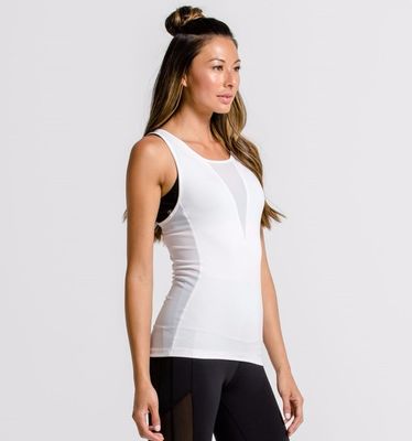 Front and back with sexy mesh decorated mesh tank top women