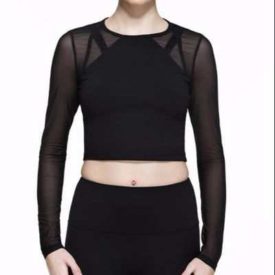Wholesale yoga long sleeve mesh panel workout tank top