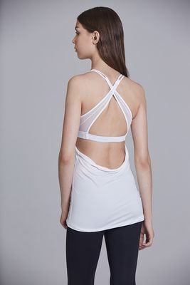 Customized unique zip separated top sexy open back custom gym tank top