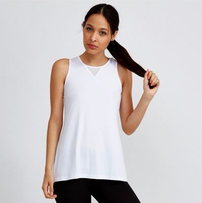 Sexy front and back mesh decorated yoga top cheap sexy hot yoga tank top