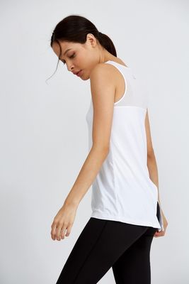 Sexy front and back mesh decorated yoga top cheap sexy hot yoga tank top