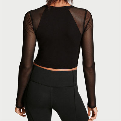Mesh-sleeve women top mesh panel yoga women crop top