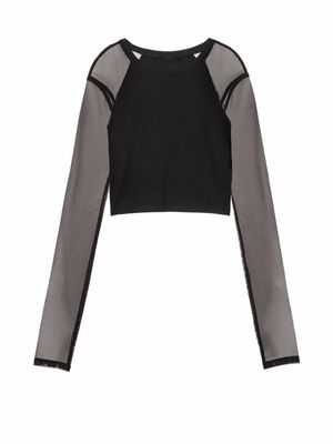 Mesh-sleeve custom Top cropped top custom running top