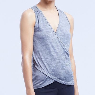 Sexy v neck yoga top back mesh designed nylon performance yoga tank top