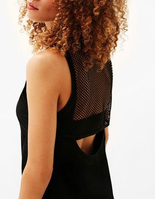 New fashion woman yoga wear back mesh panel long hem tank top