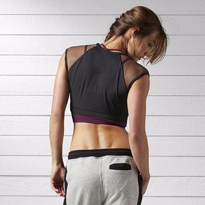 Active wear sexy woman mesh short sleeve gym crop top