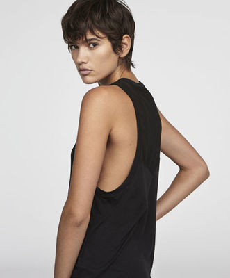 Best quality back mesh panel round neck woman gym tank top