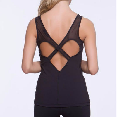 Women fitness wear Mesh straps cut-outs tank tops fitness
