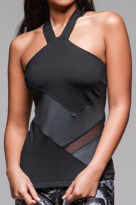 OEM wholesale leather and mesh panel sports women gym tank top