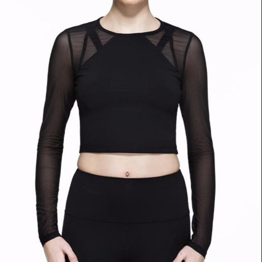 Wholesale yoga long sleeve mesh panel workout tank top