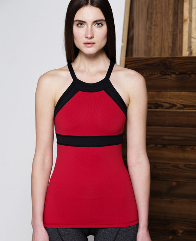 High quality gym wear yoga open back two tone wide strap tank top