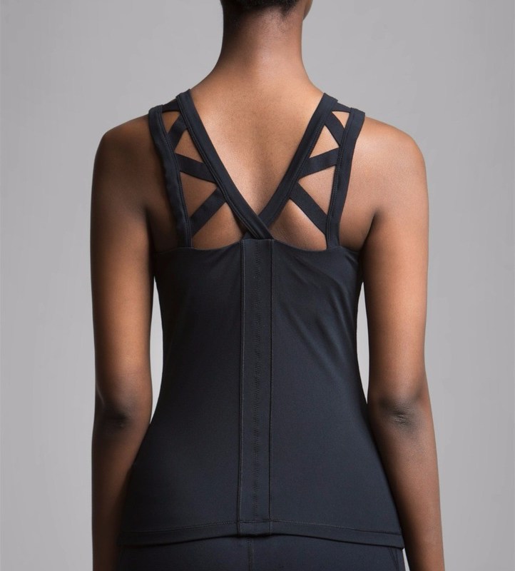 Classic back wide straps and mesh panel woman compression tank top