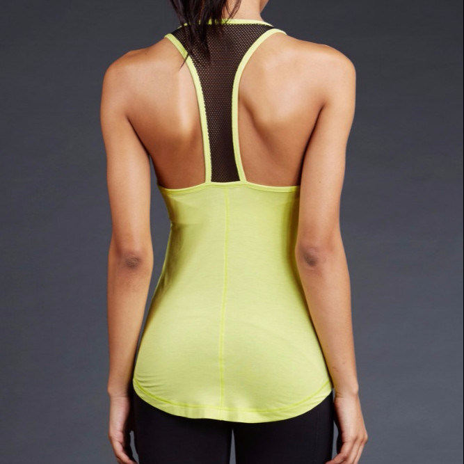 Ladies gym wear relaxed fit contrast mesh backing for ventilation women's gym tank vest top
