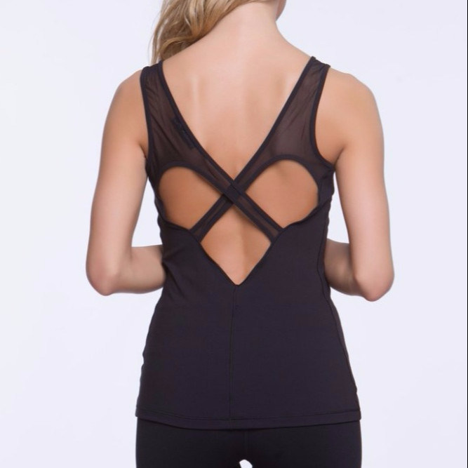 Women fitness wear Mesh straps cut-outs tank tops fitness